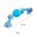 Blue dog chew toy with rope strands for dental care, 23 cm length
