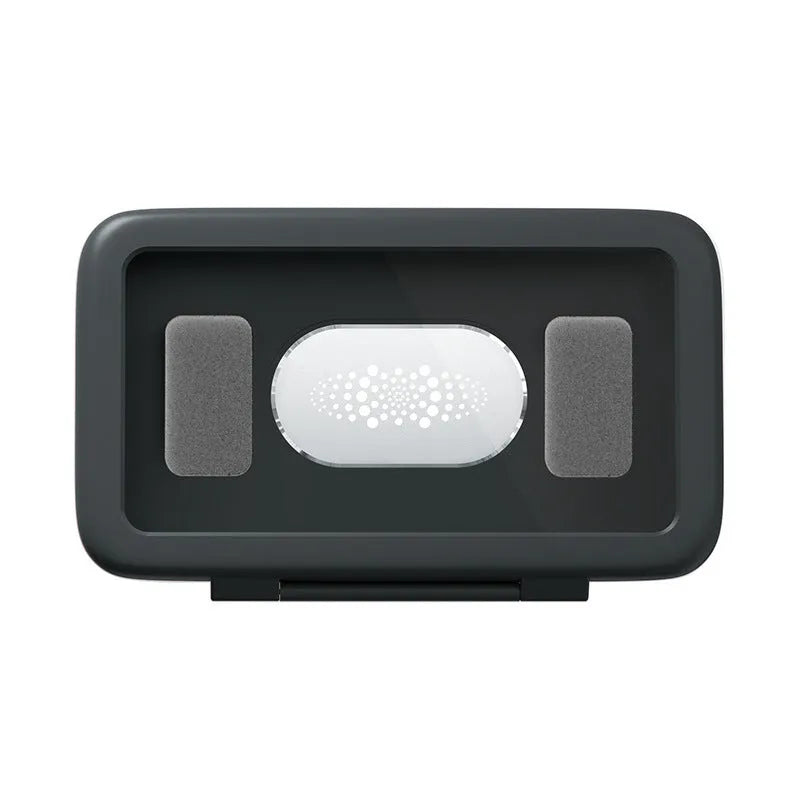 Bathroom waterproof phone case in Crescent White showing sealed touch screen and anti-fog window mounted on a tiled wall