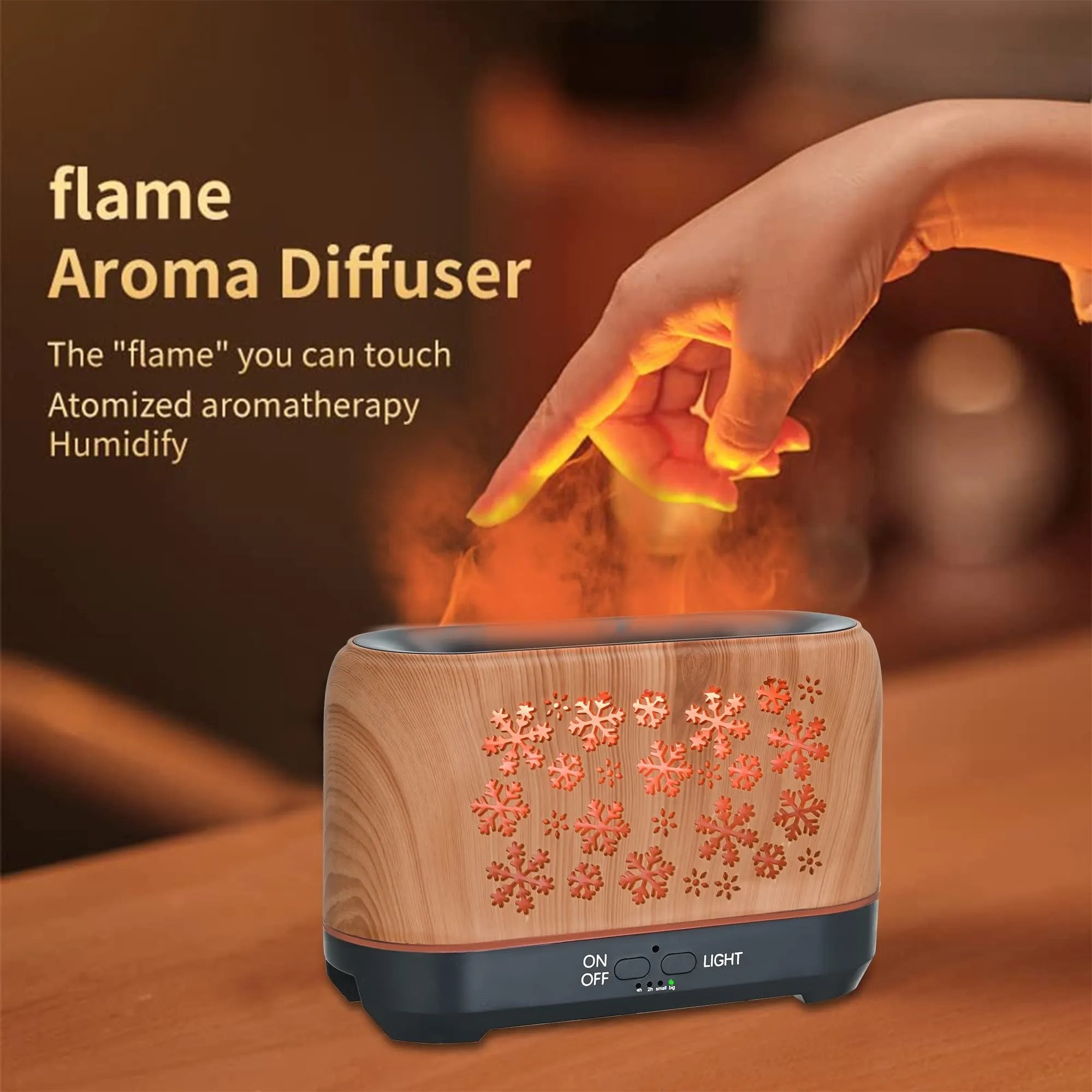 Square desktop humidifier with Christmas snowflake pattern and colourful wood grain design