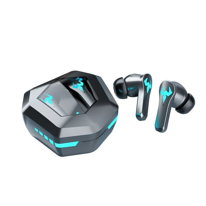 Black wireless Bluetooth 5.0 in-ear sports gaming headset with noise-cancelling technology