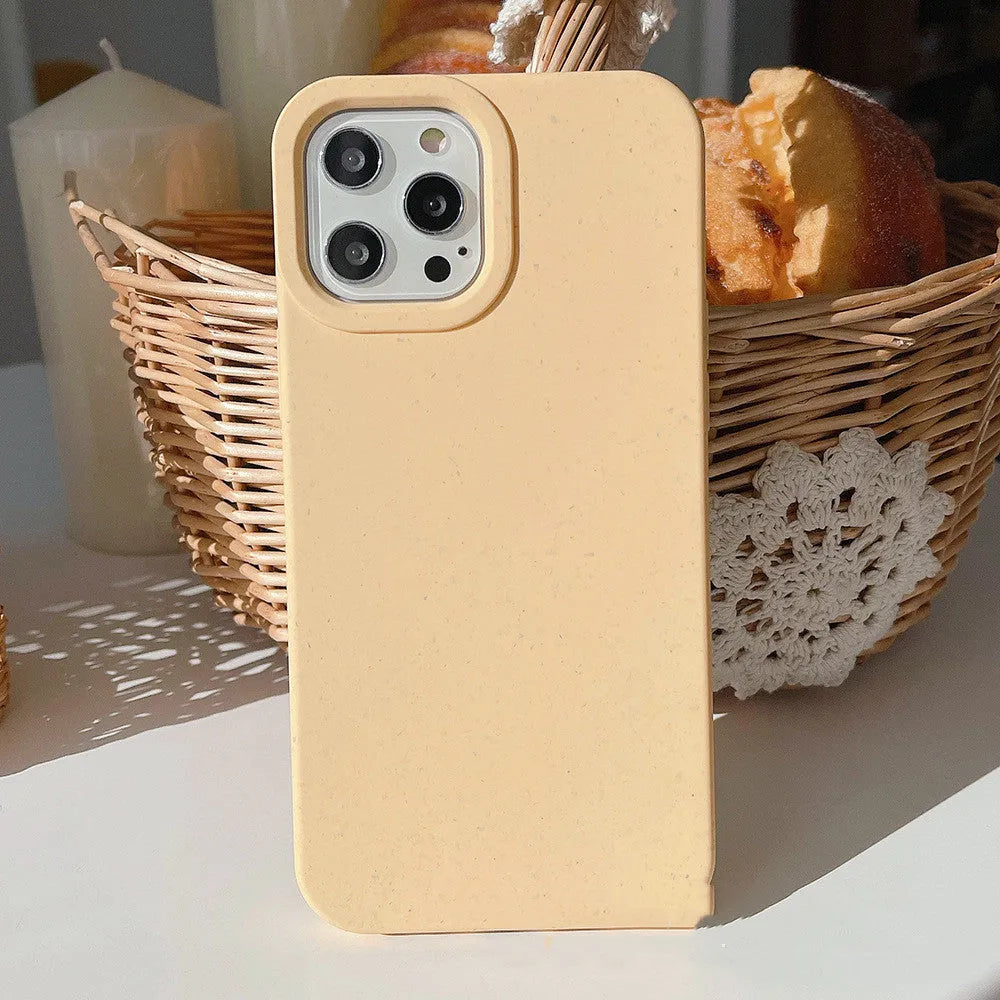 Fully degradable wheat straw composite phone case for Apple iPhone 14 Pro Max in multiple colours.