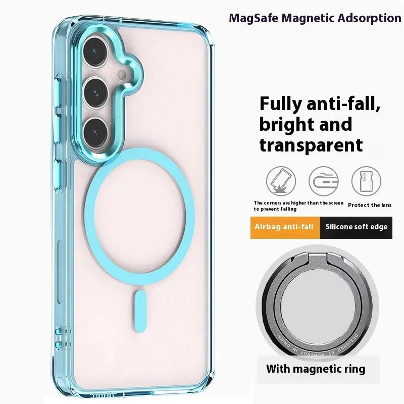 Transparent magnetic anti-drop silicone phone case for Samsung Galaxy S23 FE with metal lens ring