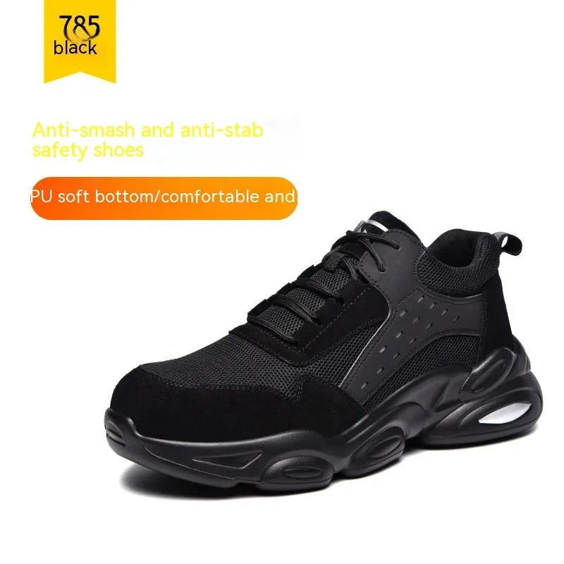 Mesh breathable safety shoes with flyknit upper in black, grey, or beige colours