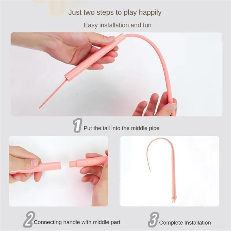 Simulated mouse tail cat teaser stick with flexible silicone tail and cat head design