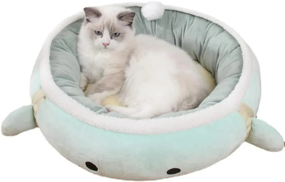 Green chick dinosaur shaped cat bed that converts to hammock with straps
