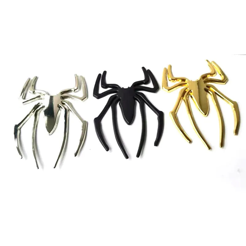 Three-dimensional metal spider bumper sticker with zinc alloy construction measuring 7x5cm