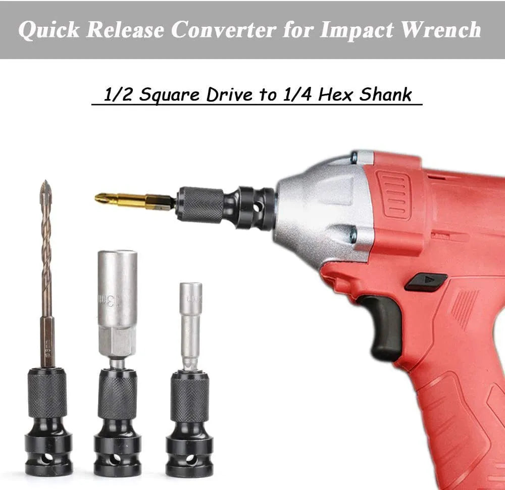Telescopic 1/2-inch to 1/4-inch socket adapter with hexagonal handle and extension sleeve