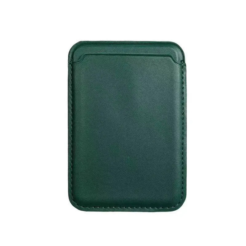 iPhone case with magnetic card holder in PU leather showing black, brown, dark blue, and orange colour options