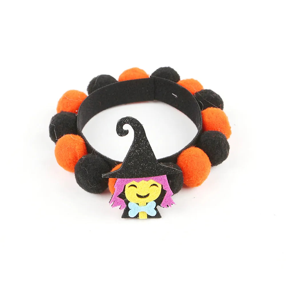 Halloween pet collar with fur ball decoration in pumpkin design available in S, M, L sizes