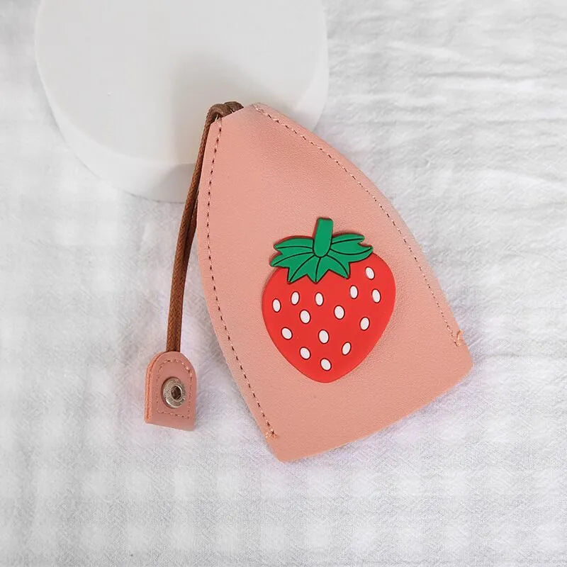 Cartoon design pull-out car key case in PU leather with removable decorative cover