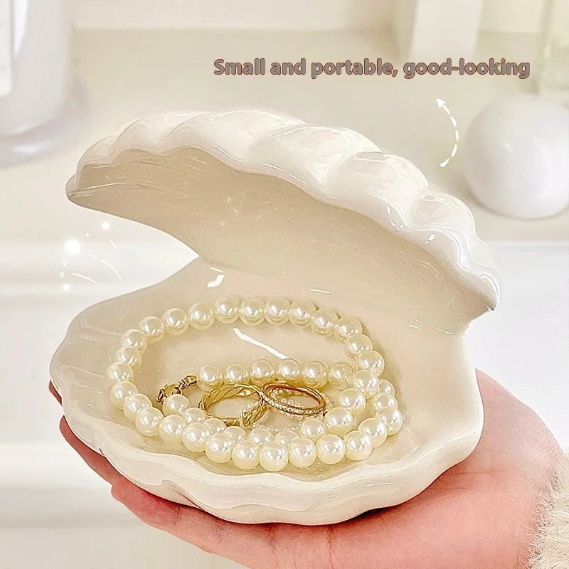 Yellow white porcelain decorative tray with optional small night light, pink or white shell.