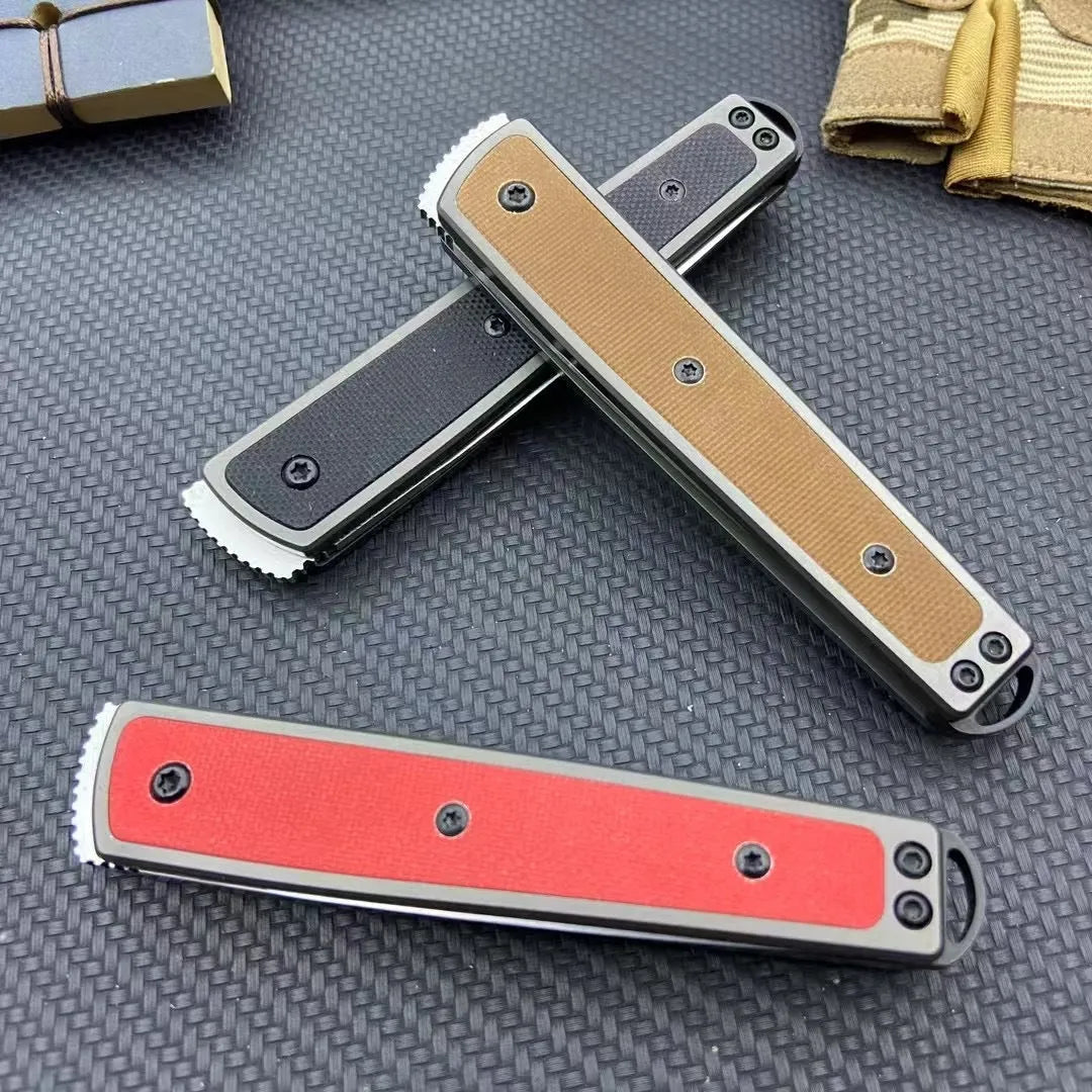 Handmade folding fruit knife with stainless steel blade in black, red, or coffee colour.