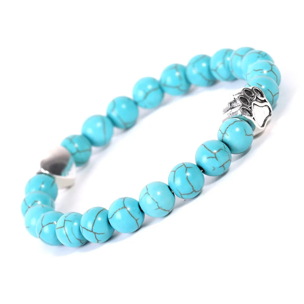 Tigereye Indian Agate Dog's Paw stone beaded bracelet in geometric unisex design.