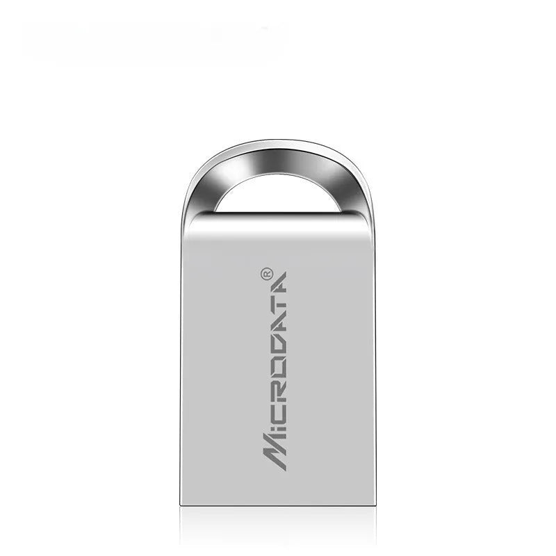 Silver car-shaped metal USB flash drive on a keychain with compact 10mm dimensions.