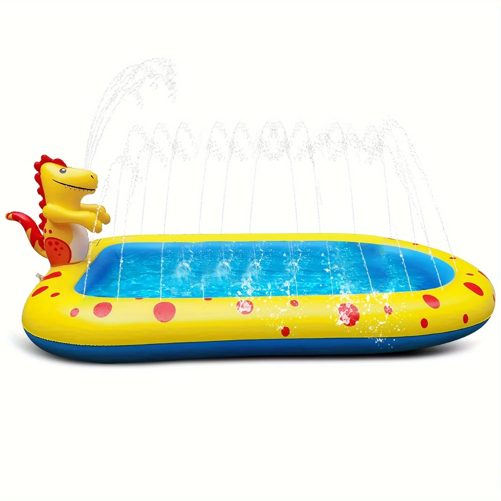Blue dinosaur-themed inflatable water spray pool measuring 170 cm long for kids and pets