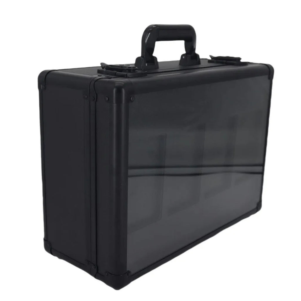 Black aluminium alloy three-slot magnetic card storage box with handle for PSA BGS graded trading cards
