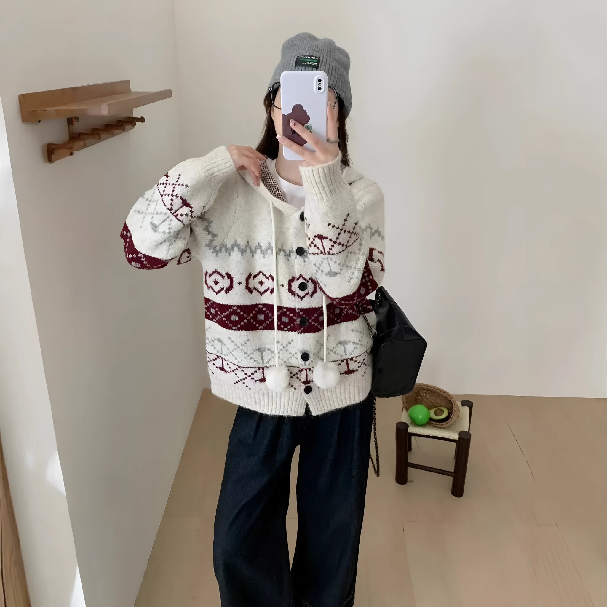 Plus size women's geometric brocade sweater coat in milky white loose fit