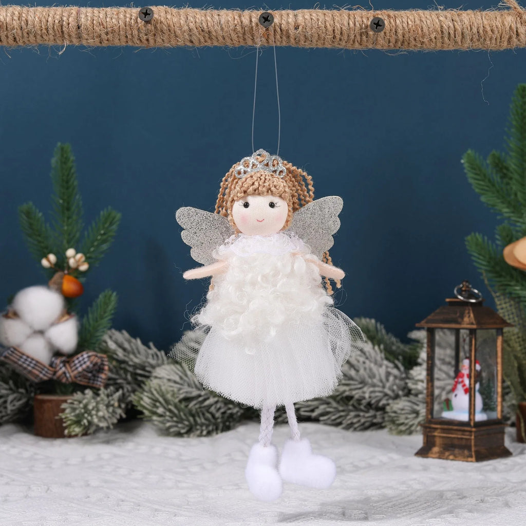 Christmas angel girl hair pendant in cloth fabric with crown design for high ponytail decoration