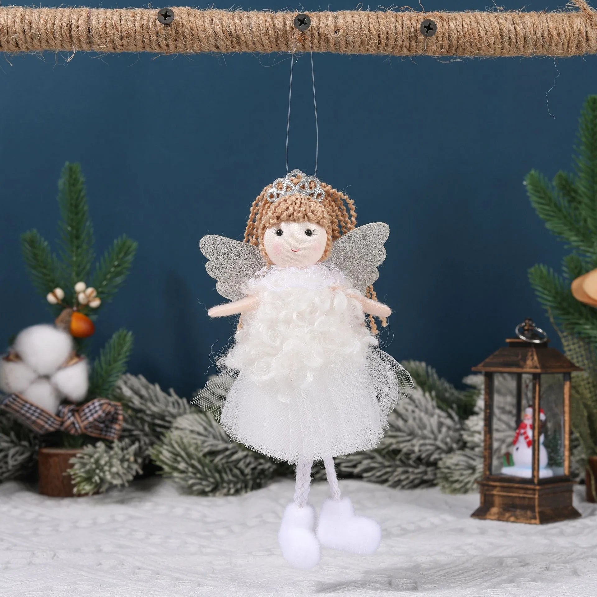 Christmas angel girl hair pendant in cloth fabric with crown design for high ponytail decoration