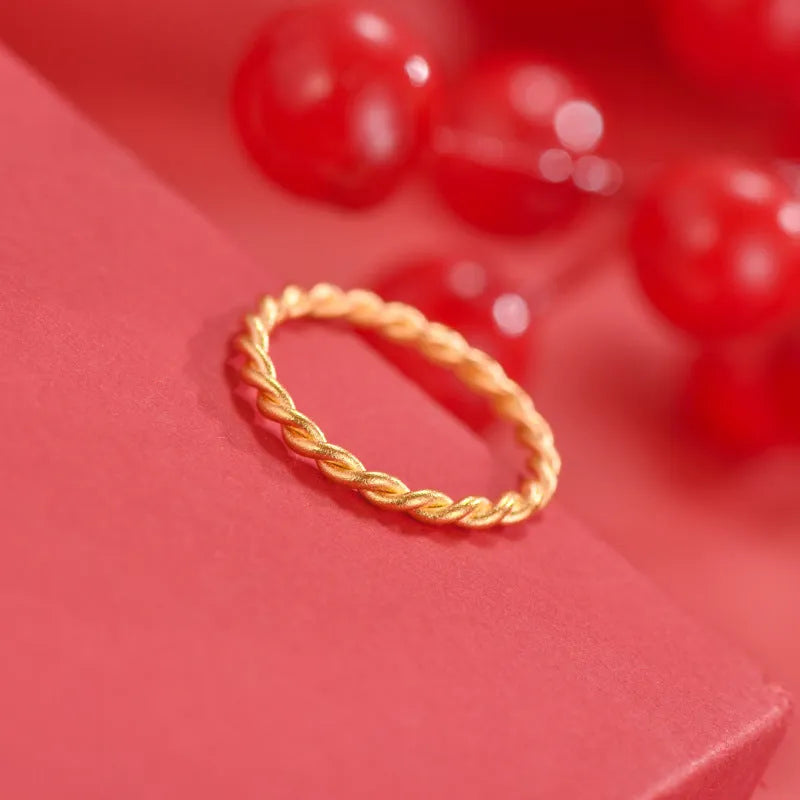 Women's simple bracelet ring in brass gold plating, showing matte, glossy, and twist style options.