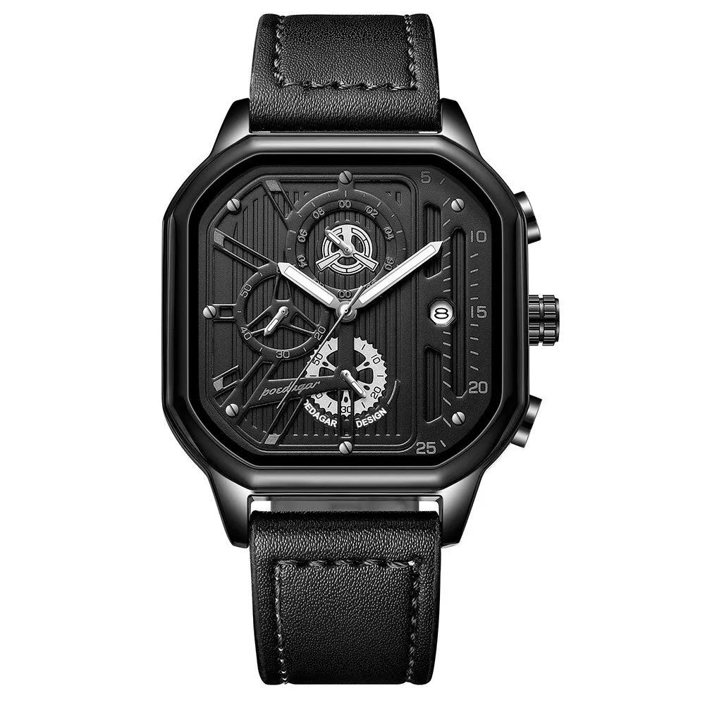 Men's 8mm quartz sports watch with belt-style strap in gold or silver case options