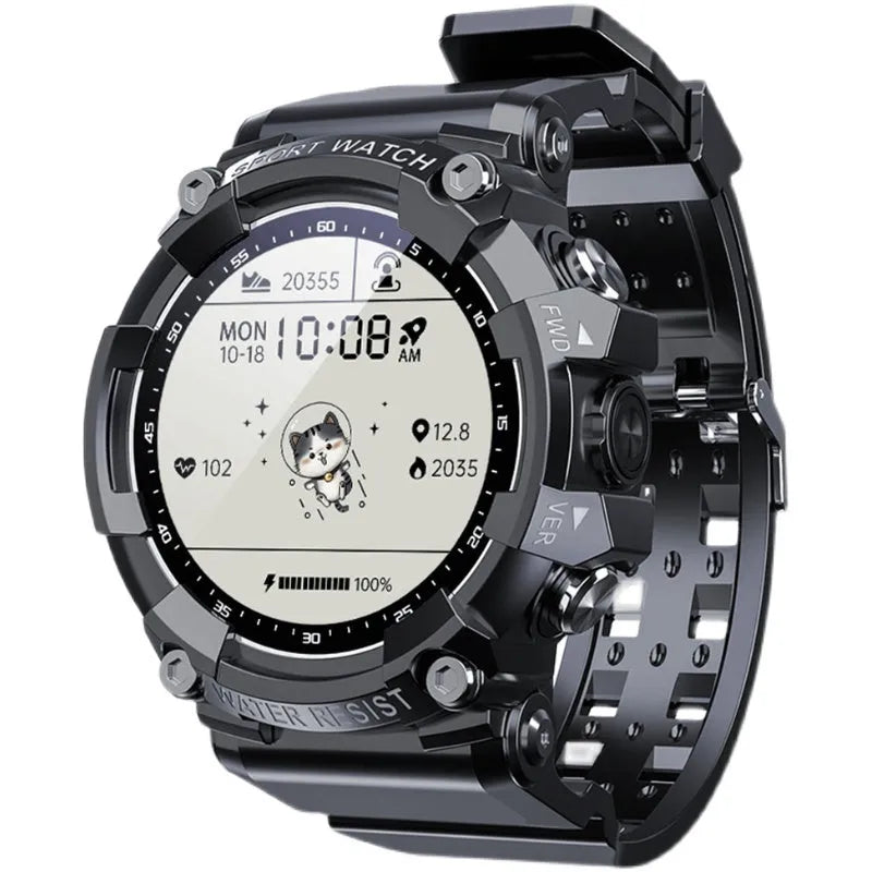 IP67 waterproof smartwatch with round screen on TPU strap in black, white, or pink