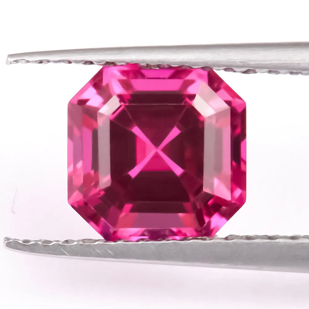 Cultivated ruby gemstone in pigeon blood red colour showing multiple cut options