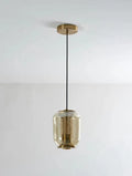 Minimalist Nordic single-light pendant chandelier with glass shade in smoke grey, cognac, or clear colour.