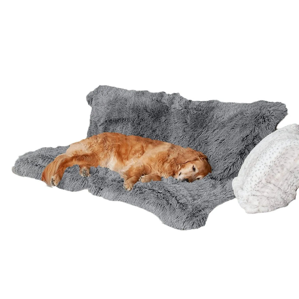 Plush waterproof dog cushion in dark grey with double-layer thickening for pet bedding