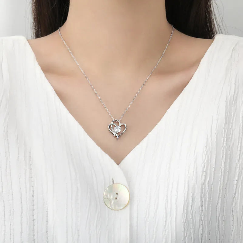 Women's 925 silver heart necklace with diamond treatment in choice of colour finishes