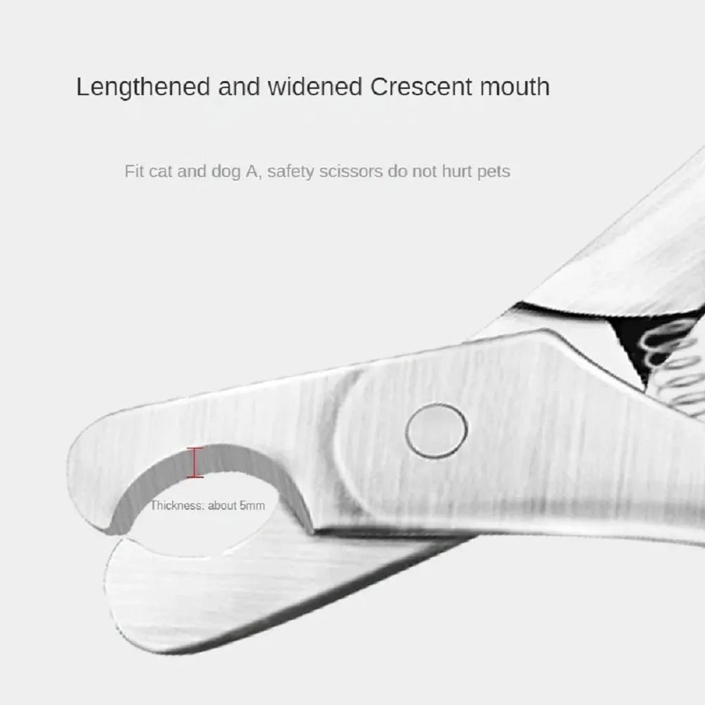 Silver professional pet nail clipper with stainless steel blades and safety guard for dog and cat grooming.
