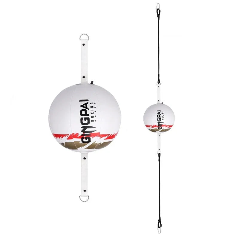 Black and green PU hanging boxing speed ball for reaction training.