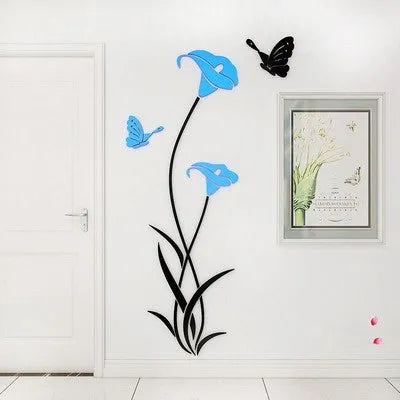 3D lily acrylic wall sticker in pink colour showing dimensional floral design