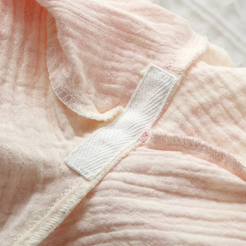Women's cotton double-layer gauze lounge suit with lace-up detail in frosted pine trees colour
