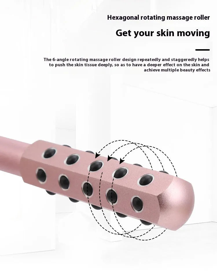 Purple germanium particle facial massage roller with 193mm handle and 19mm roller width