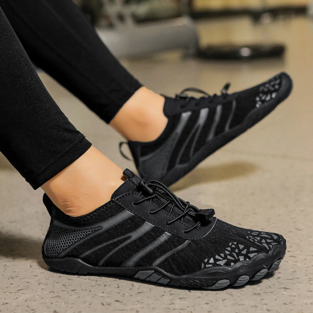 Casual unisex beach running shoes in Lycra stretch fabric, shown in beige, black, blue, grey, and white powder colour options.