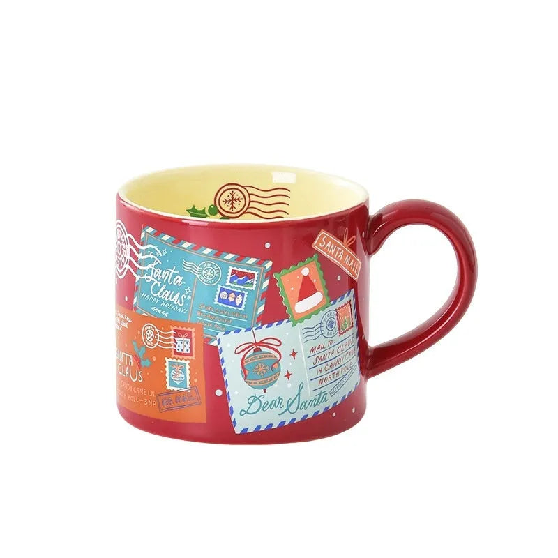 Ceramic winter gift mug 400ml cylindrical single layer home use