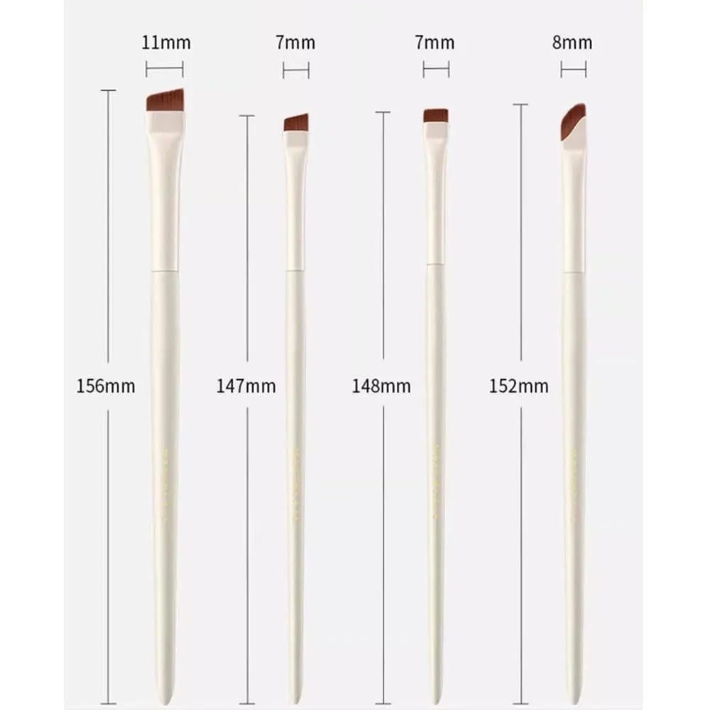 Four angled eyeliner and brow makeup brushes in leather case with ultra thin precision tips