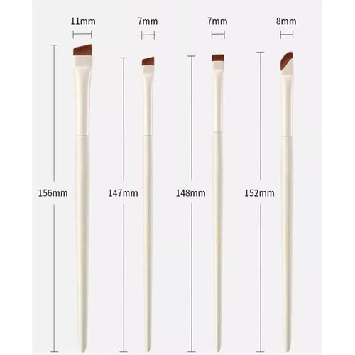Four angled eyeliner and brow makeup brushes in leather case with ultra thin precision tips