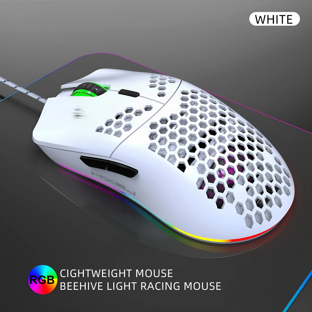 J900 honeycomb shell wired gaming mouse with RGB lighting in black colour