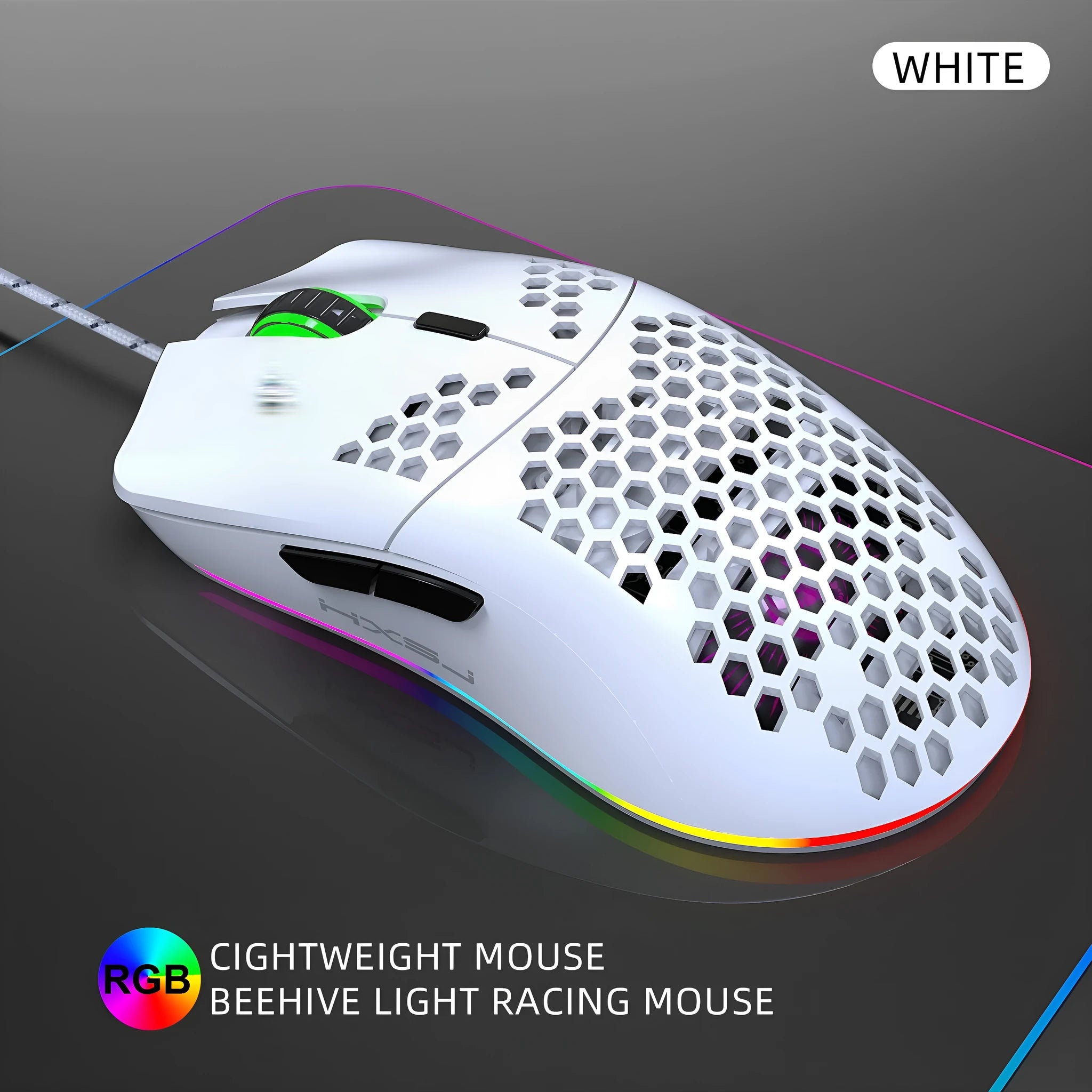 J900 honeycomb shell wired gaming mouse with RGB lighting in black colour