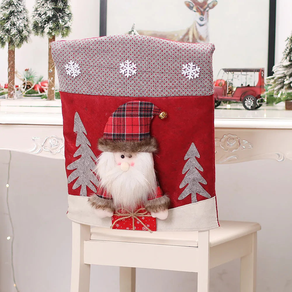 Three-dimensional cartoon cloth chair cover featuring Santa Claus design for holiday decoration