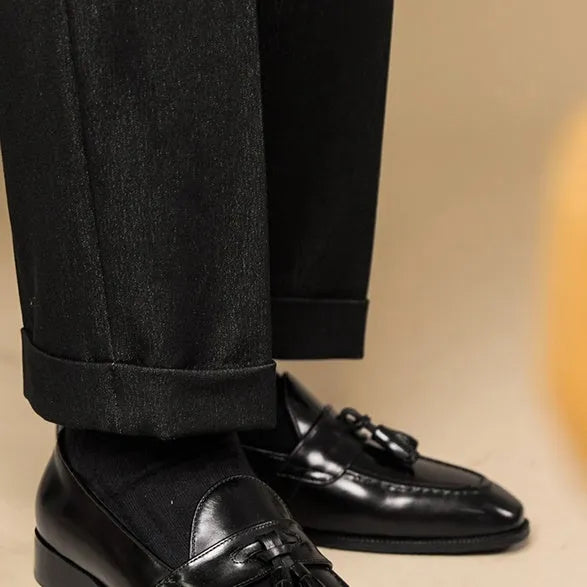 Men's genuine leather tassel loafers in black and coffee colours with pigskin lining
