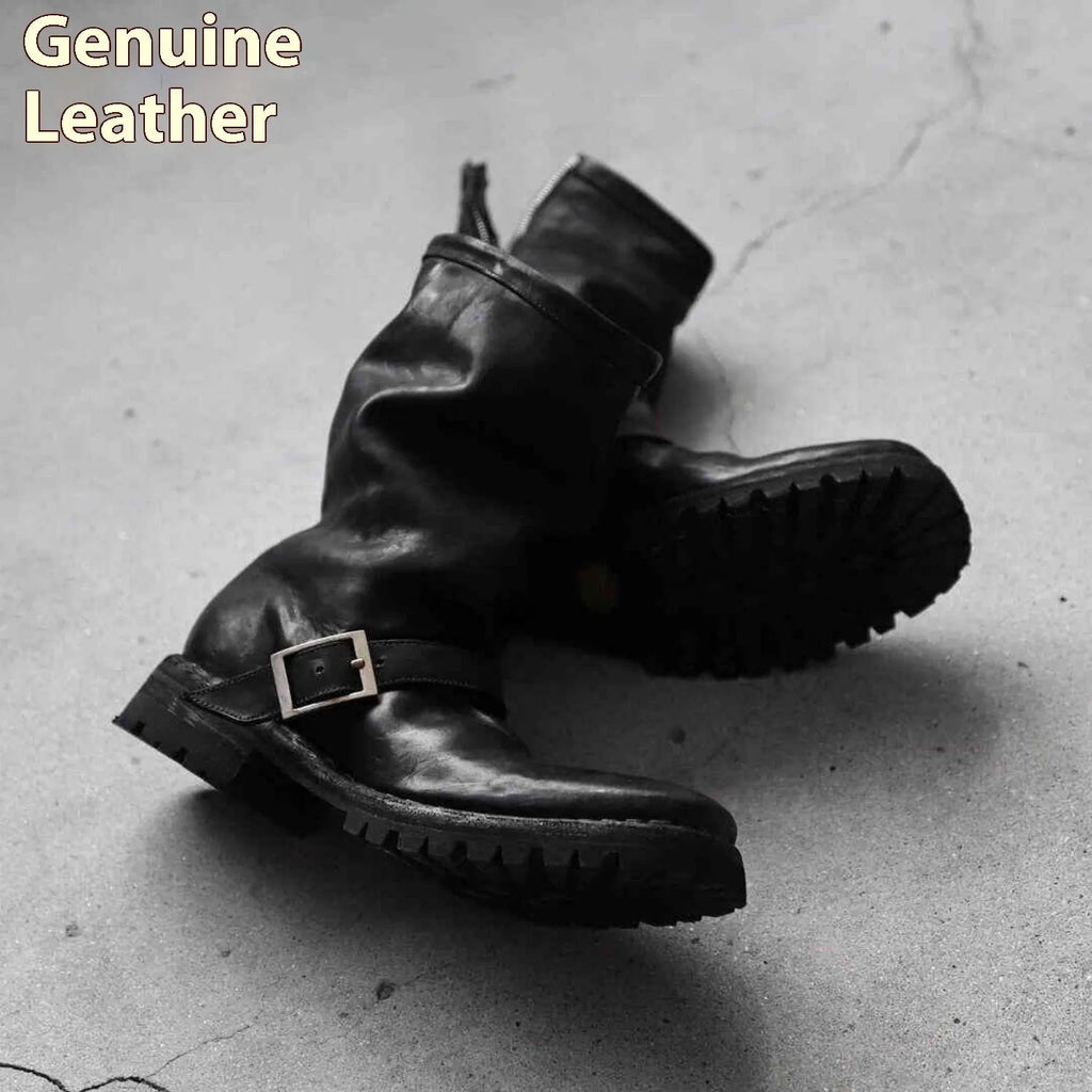Men's dark retro Martin boots with side zipper closure and round toe