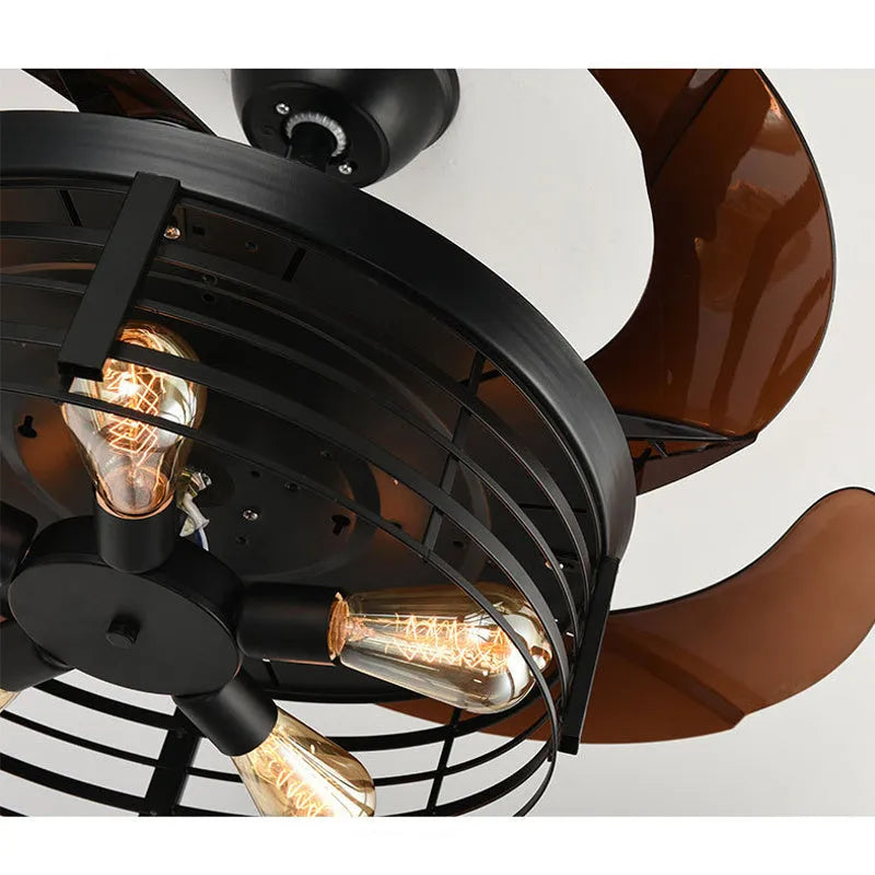 American retro style industrial wind invisible ceiling fan lamp with acrylic shade and remote control