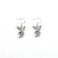 Alloy rabbit stud earrings with full diamond accents in silver, gold, and pink colour options