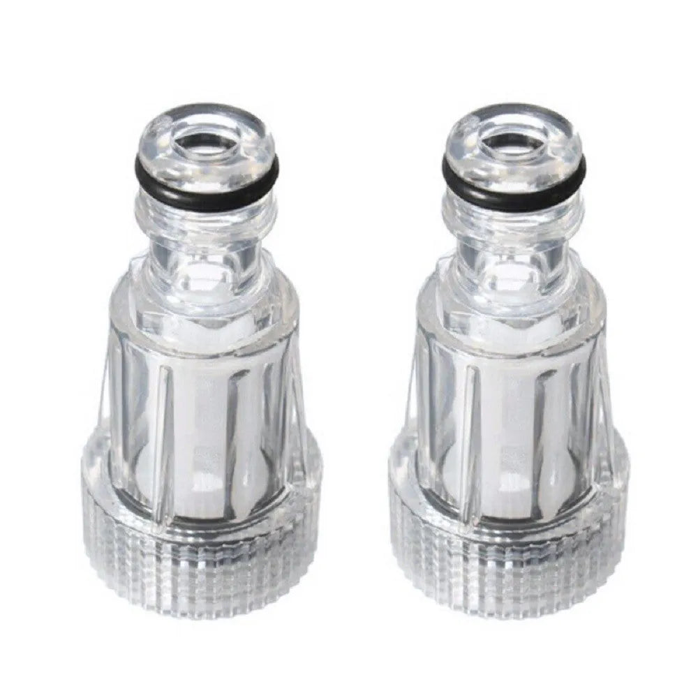 Transparent plastic inlet joint with filter screen for Karcher K2 to K7 pressure washers