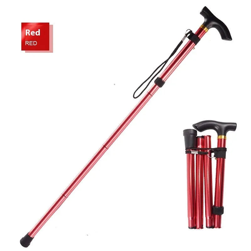 Aluminium folding walking cane with adjustable height and non-slip rubber tip