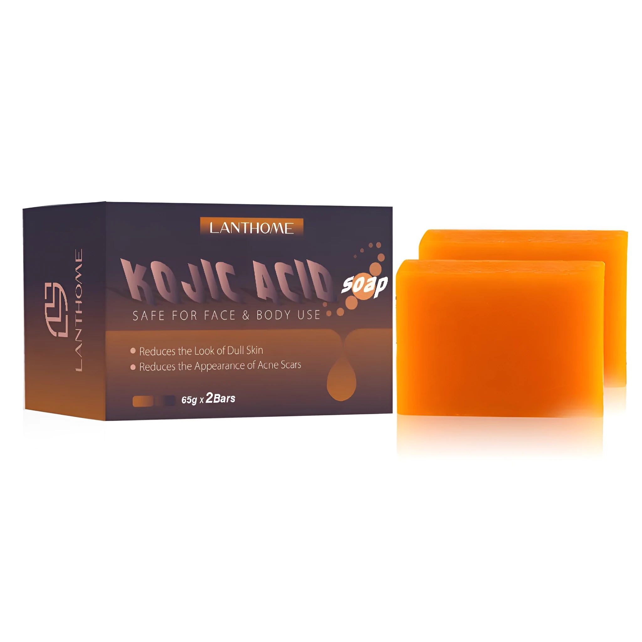 Two 65g kojic acid soap bars with retinol for facial and hand cleansing whitening