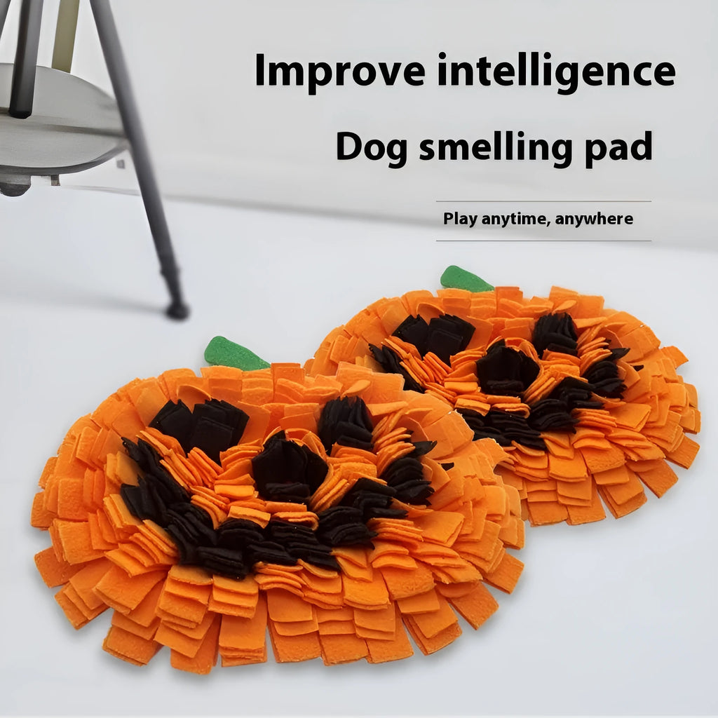 Orange polar fleece pet smell mat for dog slow feeding with textured surface